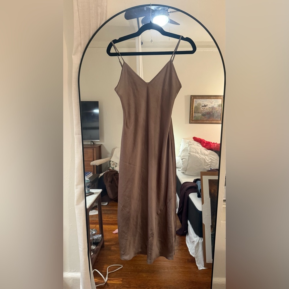 Wilfred Strapless Satin Brown/taupe Dress